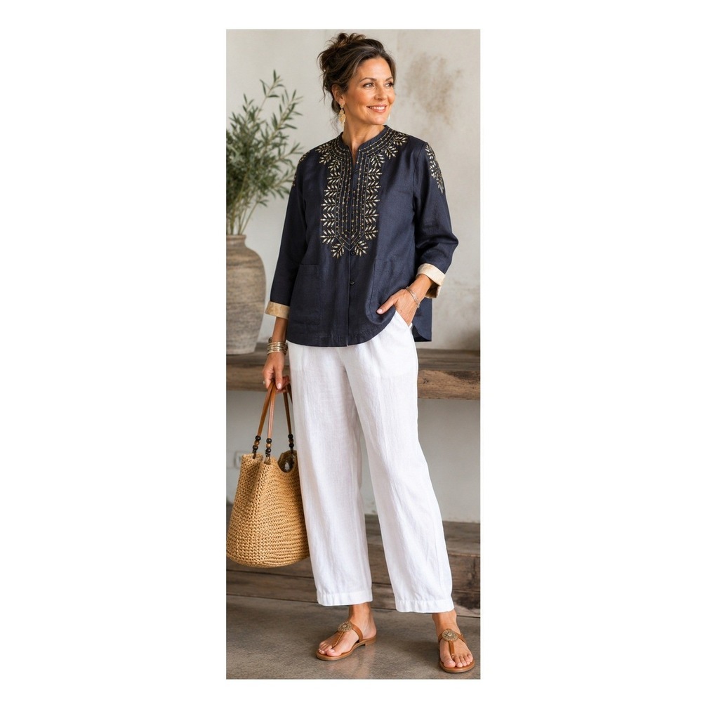 Linea by Louis Dell'Olio Silk Beaded Evening Jacket L‎ Mandarin Festive Elegant